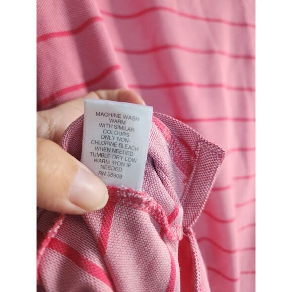 Cremieux Men Pink w/Red Stripe Supima Cotton Short Sleeve Polo Shirt size Large - Picture 9 of 9